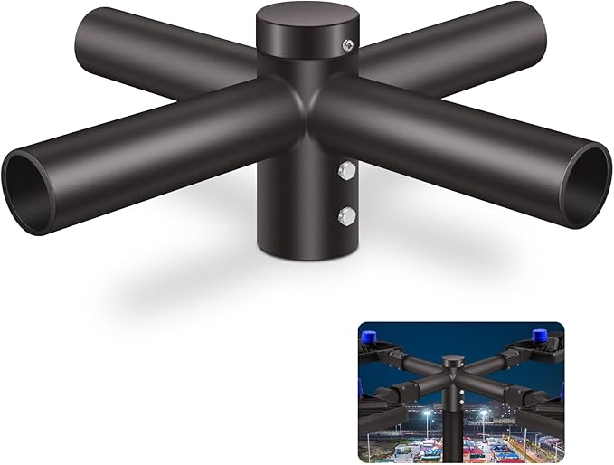 Quad 90° Mounting Bracket, with 2-3/8" 4 Light Arm Tenon Adapter Parking Lot Light Mount Horizontal Spoke Extension Bracket for Round Pole for Slip Fitter Street Floodlights Shoebox Lights