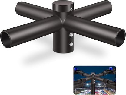 Quad 90° Mounting Bracket, with 2-3/8" 4 Light Arm Tenon Adapter Parking Lot Light Mount Horizontal Spoke Extension Bracket for Round Pole for Slip Fitter Street Floodlights Shoebox Lights