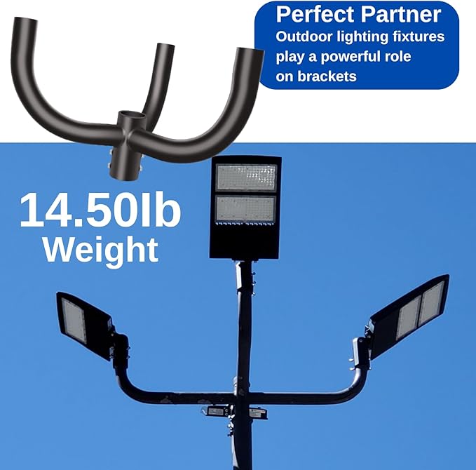 Bullhorn Tenon Adapter Bracket, Fit 3 Parking Lot Light with 2-3/8", Mounting Arm for Round Pole for Slip Fitter Street Area Lights (120 Degree Triple Tenon Heavy Duty Rustproof Durable)