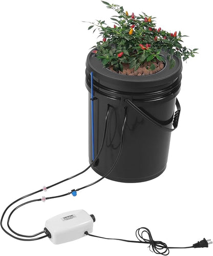 VEVOR DWC Hydroponics Grow System, Hydroponic Growing System with Top Drip Kit, 5-Gallon Deep Water Culture with Air Pump, Air Stone and Water Level Device for Leafy Vegetables(1 Bucket+Top Drip Kit)