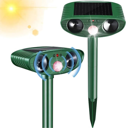 2 Pack Solar Animal Repeller Outdoor, Cat Deterrent with Ultrasonic & Flashing LED - Night Time Motion Activated Pest Control for Garden Yard to Repel Cats, Raccoons, Deer, Skunks, Squirrels