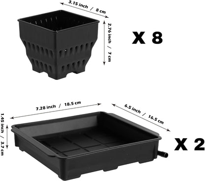 Seed Starter Pots with Tray, 8 Cell Reusable Square Nursery Pots for Seedlings with Drainage Holes, Indoor Outdoor Plastic Gardening Containers for Herbs, Flowers & Vegetables (Black)