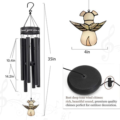 Pet Memorial Wind Chime, 30 Inches Paw Print Pet Remembrance Gift to Honor and Remember a Dog, Cat, or Other Pet, Premium Metal Wind Chime, Black