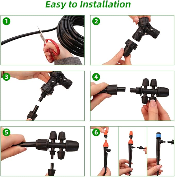 Micro Drip Irrigation Kit Automatic Garden Watering Misting System with 8/12 inch 4/7 inch Irrigation Tubing Hose and Water Timer for Greenhouse, Yard, Lawn