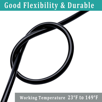 3/8" id - 50ft Black Vinyl Tubing Flexible PVC Tube Hybrid Hose Transfer Water Fuel Gas for Pond Fountain Garden Waterfall, Durable and Safe, with 2 Hose Clamps