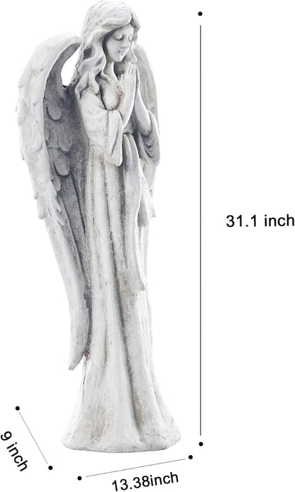 TOETOL Outdoor Garden Statues Praying Angel Statue 31.1" Grave Decorations Magnesium Oxide Stone Grey Yard Patio Deck Home Entryway Hallway Sculpture