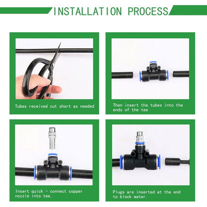 8mm Tee Sprinklers for Yard 10-Pack with Adjustable Micro Mist and Irrigation Cooling for Garden Irrigation, Machine Tool Cooling and More (12")