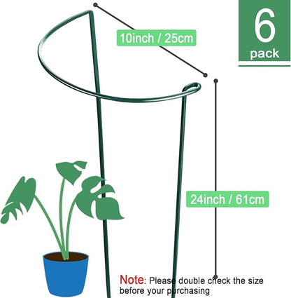 HiGift 6 Pack 24 Inch Plant Stakes, 10" Wide x 24" High Half Round Metal Peony Cages and Support, Green Garden Plant Stake Plant Support Ring Border for Peony Tomato,Hydrangea,Flower Indoor Outdoor
