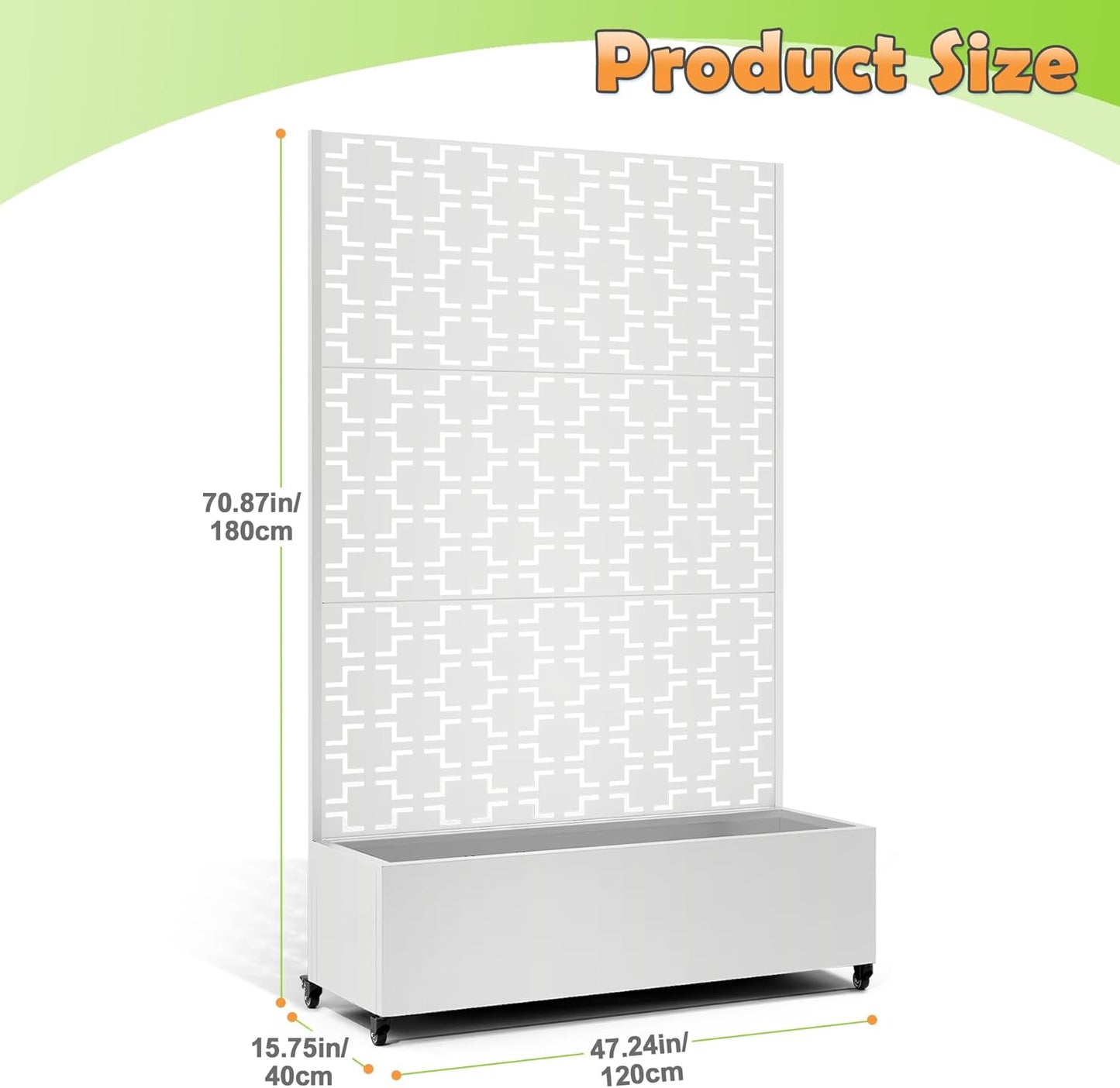 Metal Raised Garden Bed with Trellis, 2-in-1 Planter Box & Privacy Screen for Climbing Plants, Outdoor Standing Flower Bed with Drainage Holes, 47.2" L x 16.7" W x 70.8" H, White-Square