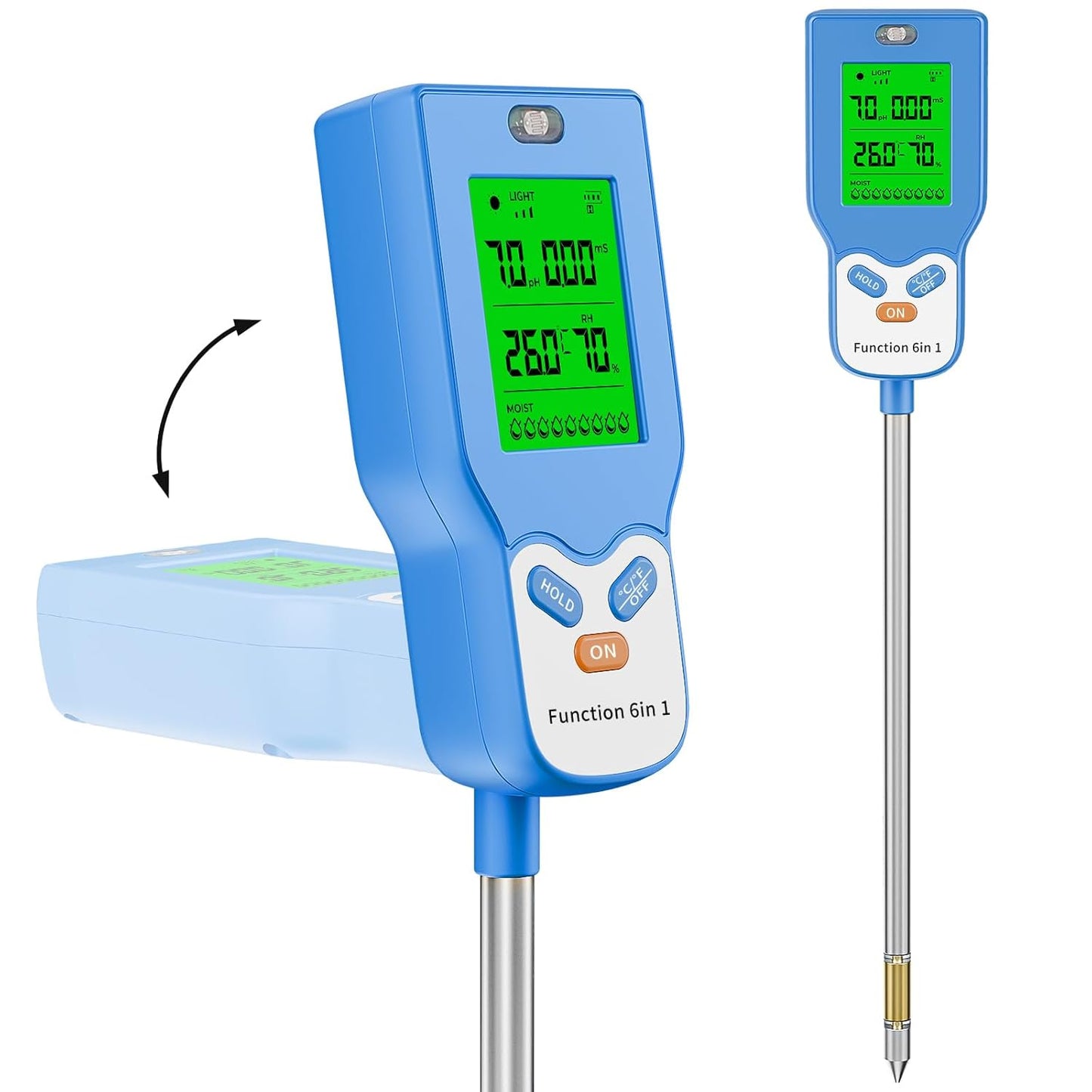 6-in-1 Soil Tester Digital PH Meter/Soil Moisture/Sunlight Intensity/Air Temp & Humidity/Fertility Soil Meter with Backlight LCD Display for Gardening, Farming, Indoor and Outdoor Plants