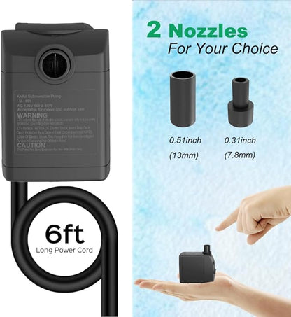 Submersible Pump 200GPH Ultra Quiet with Over Heating Protection 5.2ft High Lift for Fountains, Hydroponics, Ponds, Aquariums & More…