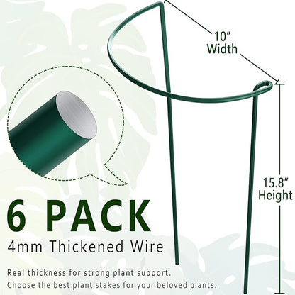 6 Pack Plant Support Stakes, Metal Monstera Plant Support Stakes for Indoor Plants, Large Garden Plant Support Ring, Tomato Cage, Tall Plant Holder Sticks (10" W X 15.8" H)