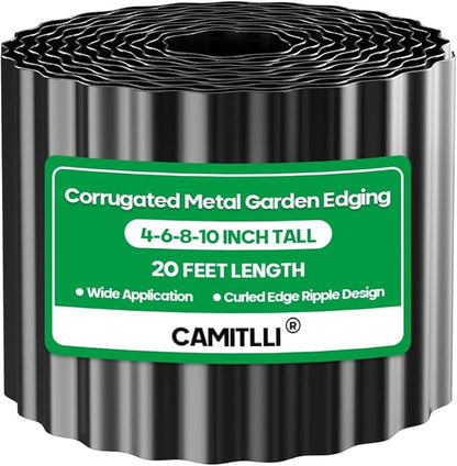 Corrugated Metal Garden Edging, Sturdy Tall Landscape Edging Borders, Perfect DIY for Flower Beds, Lawn and Pathway, Tree Surrounds, Paver Edges (Black, 10"×20FT)