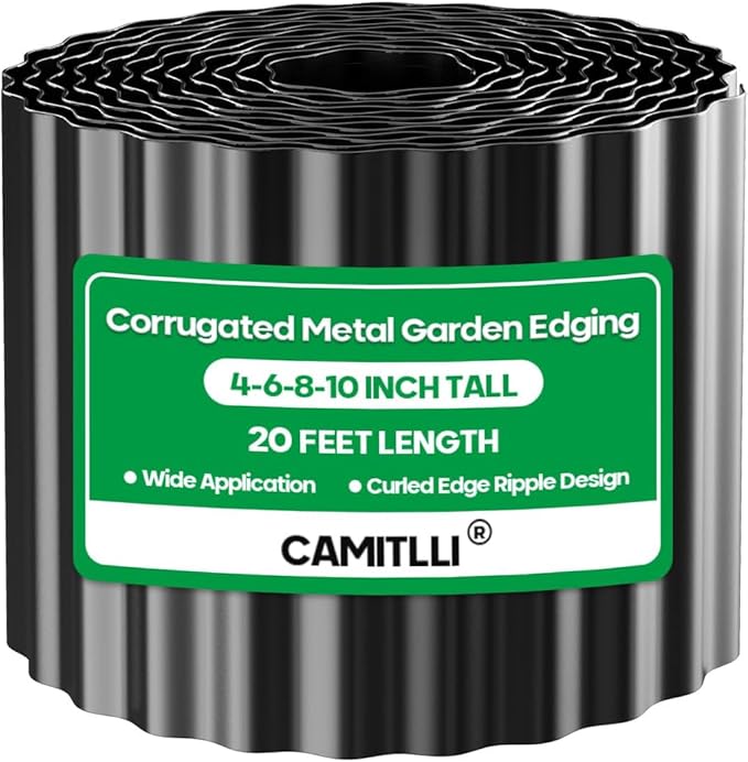 Corrugated Metal Garden Edging, Sturdy Tall Landscape Edging Borders, Perfect DIY for Flower Beds, Lawn and Pathway, Tree Surrounds, Paver Edges (Black, 8"×20FT)