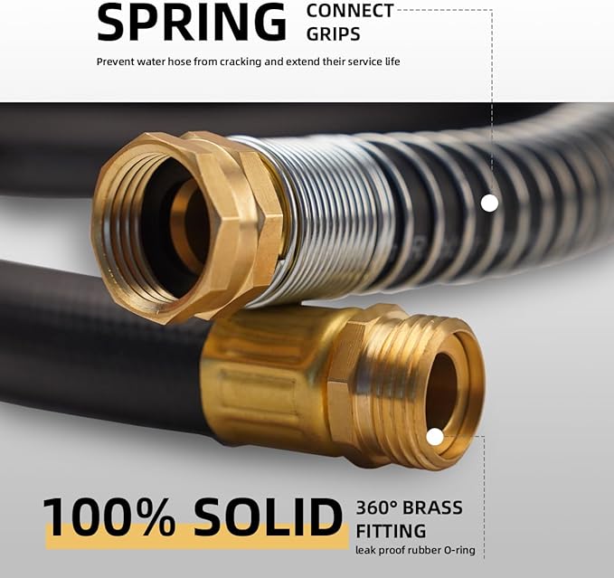 WiseFlow Garden Hose 90FT x 3/4", Heavy Duty Rubber Hose, 1000PSI Burst, 300PSI Working, Water Hose with Five Layered Braiding, Male Female Fittings (Black)