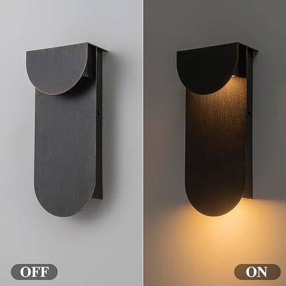 Modern Outdoor Wall Sconce Integrated LED Patio Wall Light Fixture, 2-Light Total 8W 3000K, Black Sweep Gold, Outdoor House Light Wall Mount for Garage Front Porch