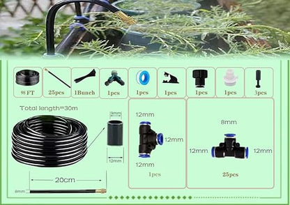 Drip Irrigation Kit Automatic Watering System for Potted Plants, 360 Degree Adjustable Copper Micro Sprinklers, Quick Connect Tubing Fittings for Garden, Lawn, Patio, Balcony(25 Nozzles)