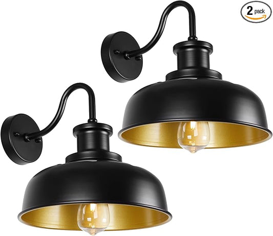 Solar Barn Light for Outside, Gooseneck Outdoor Wall Lights Solar Powered, Farmhouse Exterior Wall Sconce, Industrial Outside Lighting Fixture, Rustic Lantern for Garage, Barn, Shed,RZSR007-2 BK