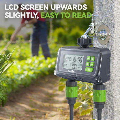 RAINPOINT 2 Zone Smart Water Timer for Garden Hoses - Lawn Sprinkler Timers with Up to 3 Preset Programs, Rain Delay Sensor, Smart Water Hose Timers, Drip Irrigation Timer for Garden Watering System