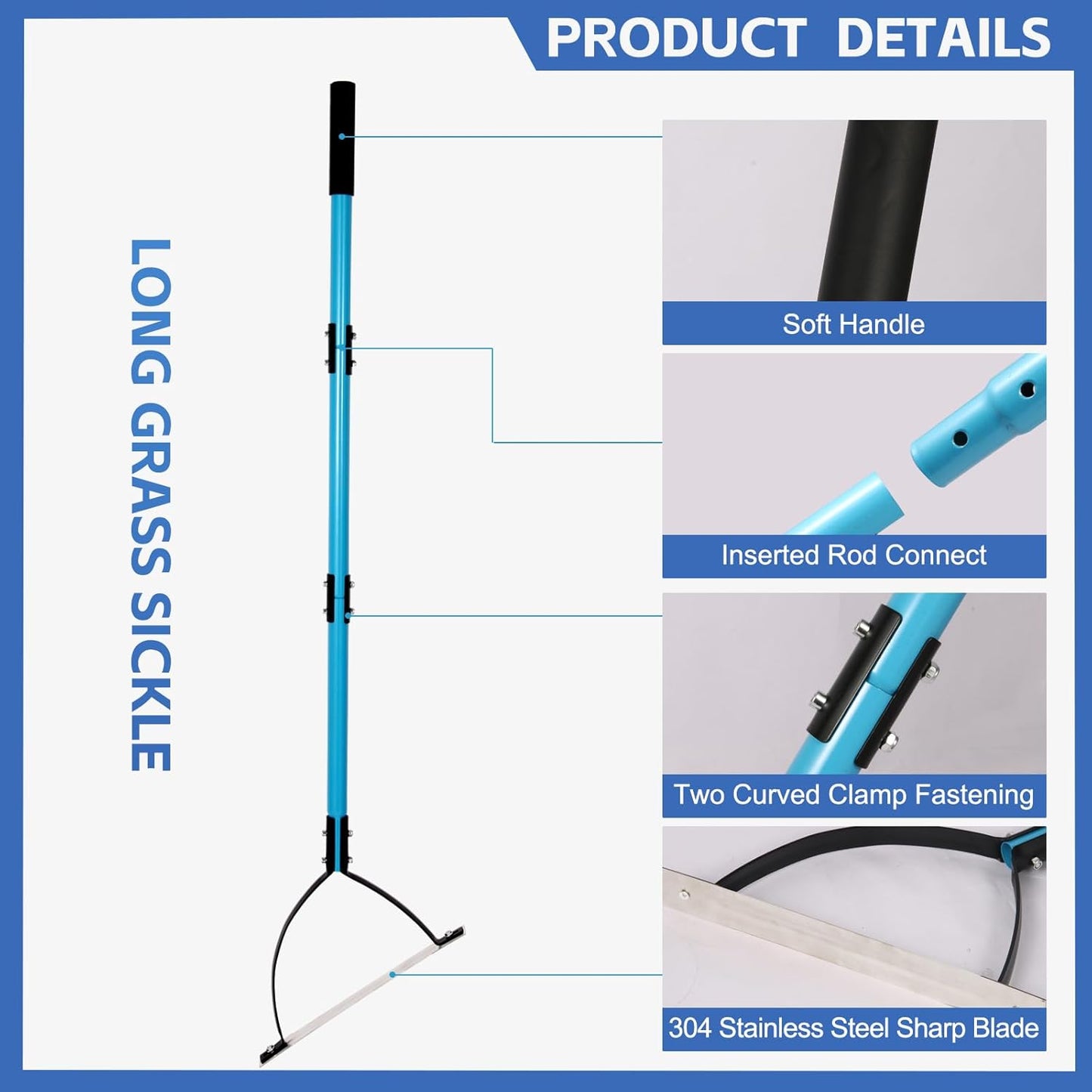 sancat Weed Cutter with Double-Edged Sharp Blade,51 inch Stainless Steel Weeder,Grass Cutter Tool for Garden, Yard, Field and Ditches,Garden Weed Wacker, Sickle with Long Handle