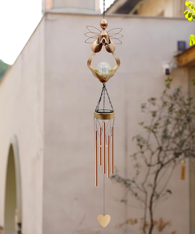 Wind Chimes Outdoor Indoor Decor: Birthday Gifts for Mom Grandma - Outside Lights for Garden Yard Patio Porch (Angel)