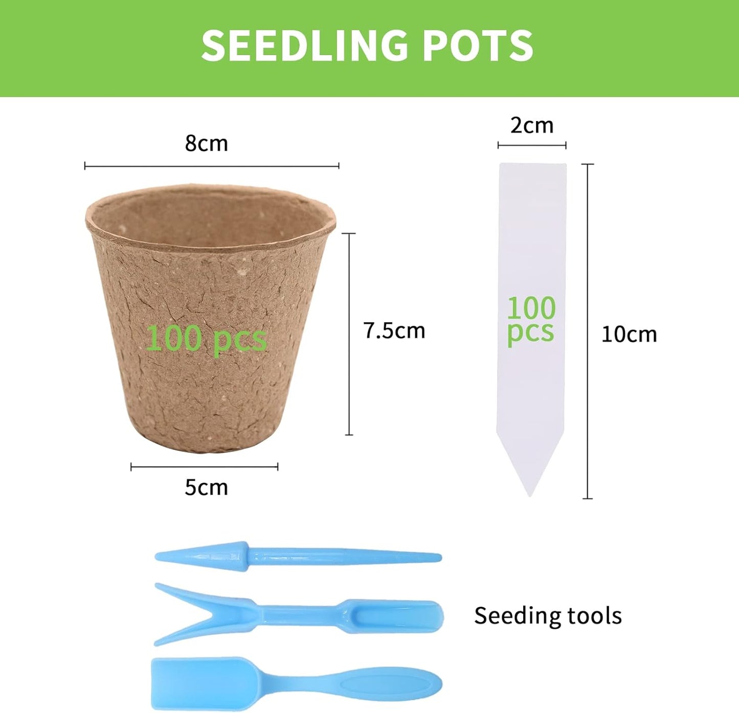 3T GROUP 100 Pack 3.15 Inch Mini Pots for Plants,Small Plant Pots,Biodegradable Compostable Flower Pots,Disposable Seed Seedling Pot Cups for Vegetables,Fruit with 100 Labels,Tool (100pcs)
