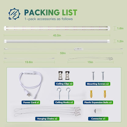 FREELICHT 1 Pack 4FT LED Grow Light with Timer, 40W (250W Equivalent), Full Spectrum Grow Lights for Indoor Plants with 9/12/15H Timer, Linkable Plant Growing Lamp for Hydroponic Plants Seeding Veg