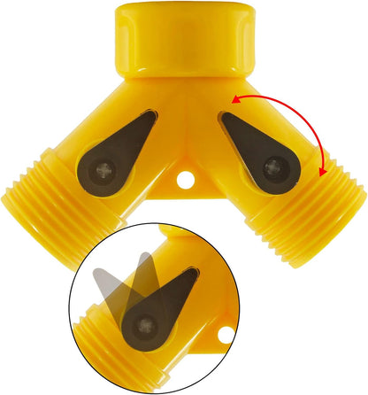 6 Pcs 2 Way Hose Adapter Y Valve Garden Hose Connector Non Rust Spigot Faucet Adapter, 3/4 Garden Hose Y Connectors Plastic Hose Splitter with Faucet Watering Shut Off Valves (Yellow)