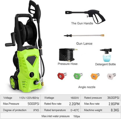 5000PSI Pressure Cleaner 2025 2.8GPM High Power Cleaner with 4 Pressure Nozzle and Soap Bottle for Home, Car Washing, Fence Cleaning, Patio (Green)