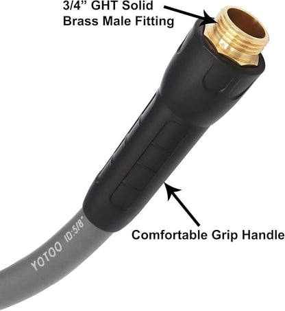 YOTOO Heavy Duty Hybrid Garden Lead in Water Hose 5/8-Inch by 5-Feet 150 PSI, Kink Resistant, All-Weather Flexible with Swivel Grip Handle and 3/4" GHT Solid Brass Fittings, Gray