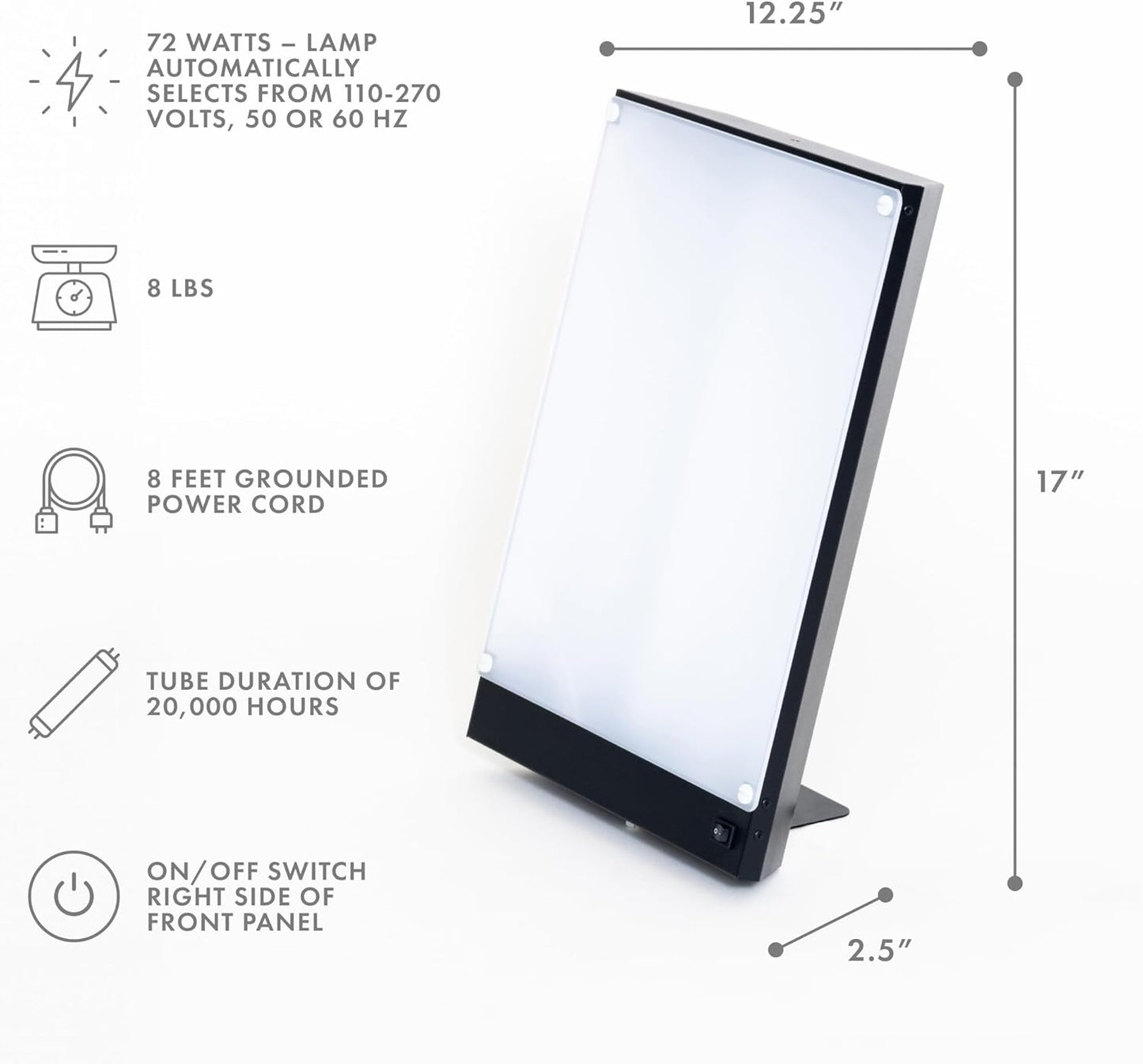 Northern Light Technologies Boxelite 10,000 Lux Bright Light Therapy Lamp – Full Spectrum UV-Free Sunlight Desk Lamp with Large Panel for Energy, Focus, and Alertness – Black