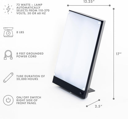 Northern Light Technologies Boxelite 10,000 Lux Bright Light Therapy Lamp – Full Spectrum UV-Free Sunlight Desk Lamp with Large Panel for Energy, Focus, and Alertness – Black