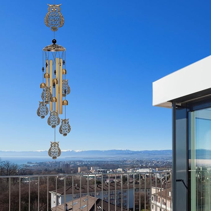 Bronze Owls Wind Chimes Decor, Mobile Blessing Wind Bells Decorate, Sympathy Wind Catcher, Memorial Gifts for Mom,Grandma,Woman (Housewarming/Outside/Indoor/Home/Room/Porch/Yard/Garden Decoration)