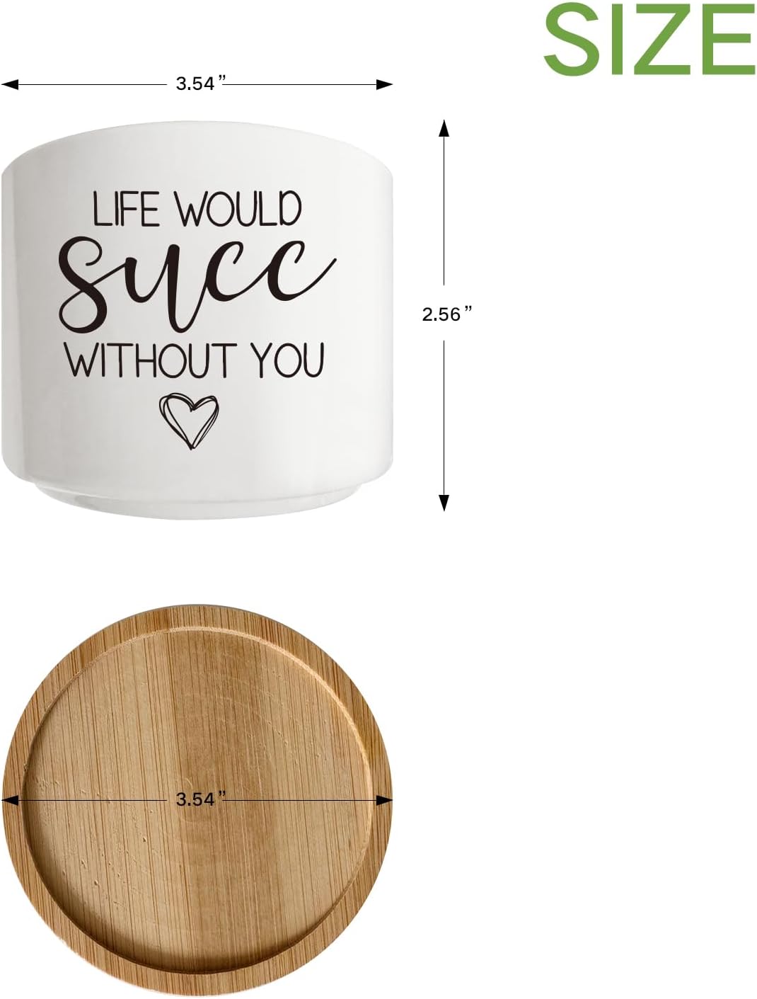 Life Would SUCC Without You Succulent Cactus Cute Planter Pots with Bamboo Tray, Office Kitchen Home Windowsill Indoor Decor, Gift for Friends Mom Coworkers Teachers Plant Lovers
