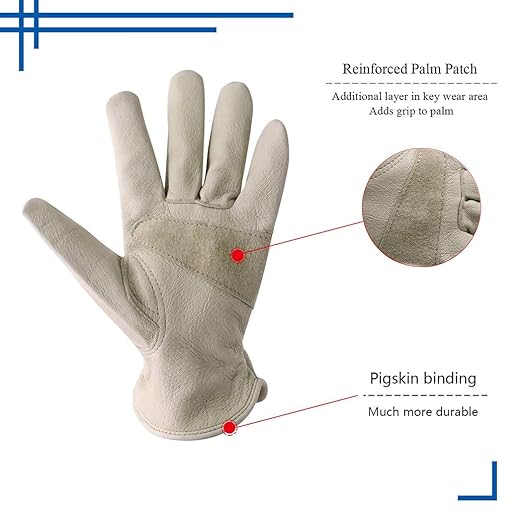 HLDD HANDLANDY 2 Pairs Cowhide Leather Work Gloves with Reinforced Palm for Men & Women (Beige-12pairs, 2X-Large (Pack of 12))