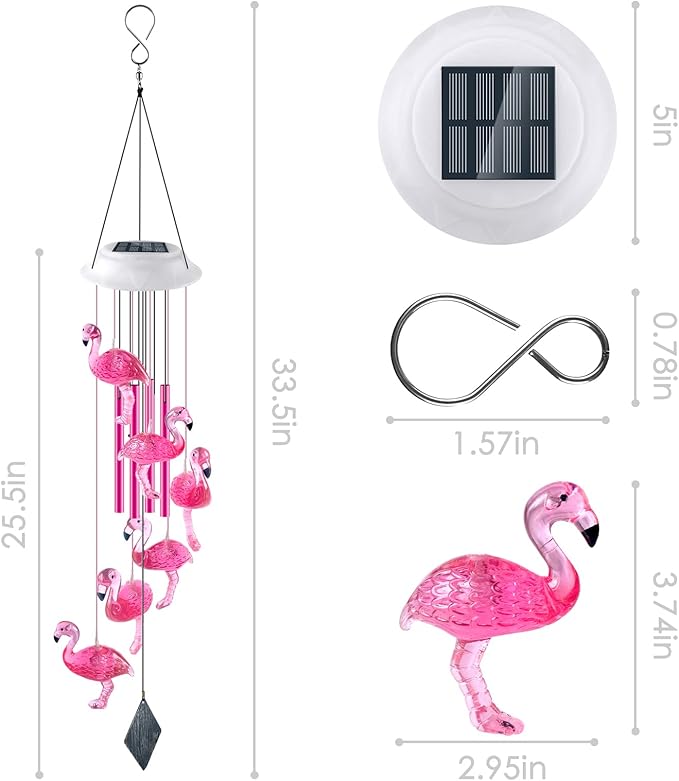 Solar Flamingo Wind Chimes, Flamingo Gifts for Women/mom/her, Glowing Top Changing Colors LED Wind Chimes for Outside, Outdoor Decoration Light for Garden Yard(Pink)