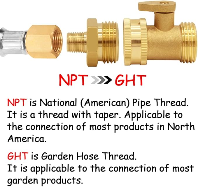 2PCS Brass Garden Hose Adapter 3/4"GHT Male to 1/4"NPT Male Thread Reducer Water Hose Nipple Reducing Convert Pipe Fittings Connector