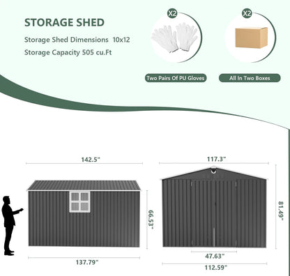 10x12 FT Metal Storage Shed with Window,Outdoor Storage Building,Large Backyard Sheds,Waterproof Outside Storage Sheds