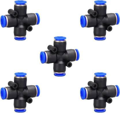 4 way1/4 OD Push to connect Fittings,push to connect air fittings, 4-way air line push connectors (5 Pcs)