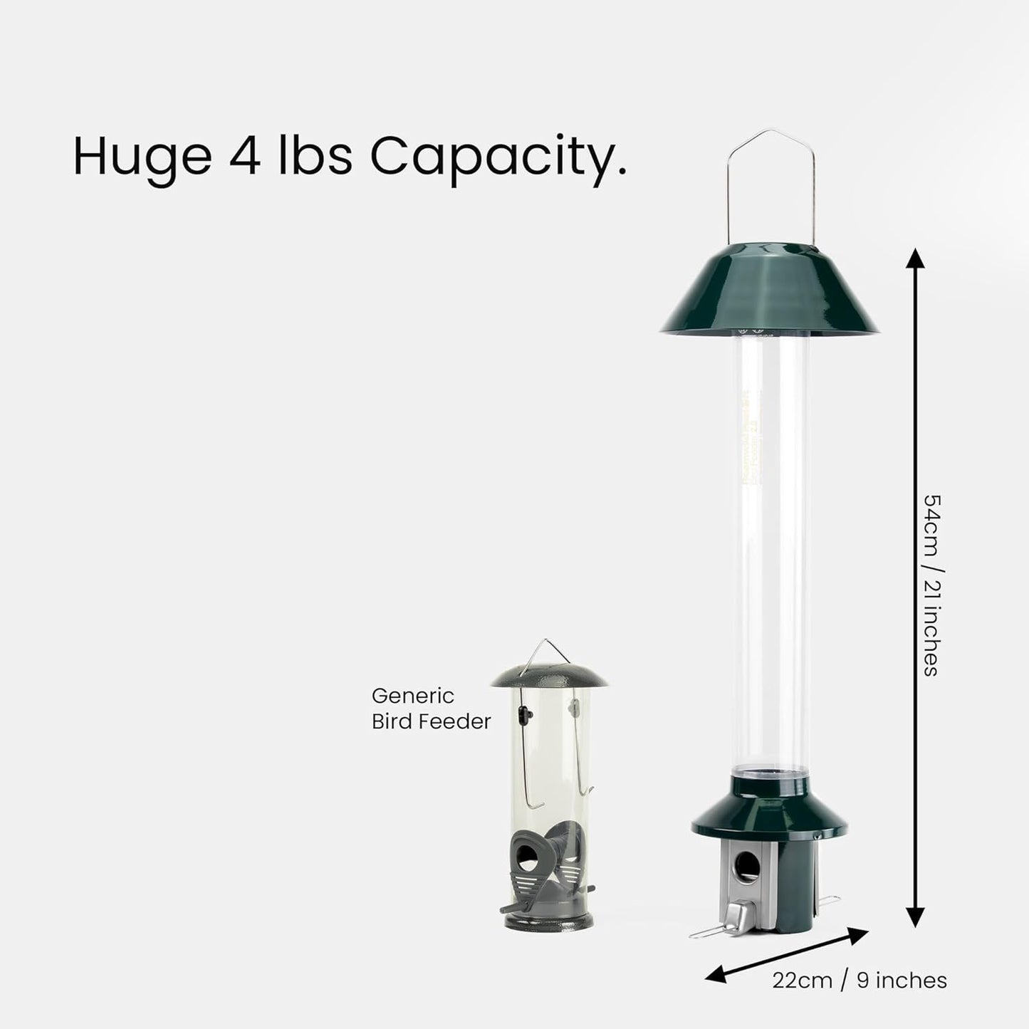 Roamwild PestOff 2.0 Squirrel Proof Wild Bird Feeder Mixed Seed Sunflower Heart Version - GREEN - HUGE 4LBS SEED CAPACITY – 26”x8”x8” (w/hanger)