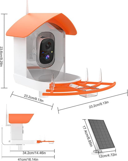 Bird Feeder with Camera,Smart Bird Feeder Camera with Solar Powered,AI Identify Birds Species,Bird Watching,Auto Record FHD 2K Feathered Visitor Video in Backyard,Ideal Gifts for Birds Lovers