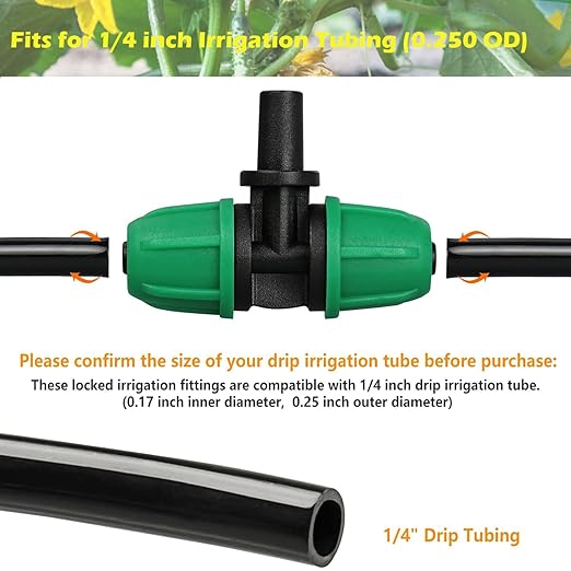 Upgraded Drip Irrigation Fittings for 1/4 inch Tubing to 6mm Flat Mouth: Lock Barbed Nozzle Tee Connectors for Connecting Micro Atomizing Nozzle for Garden Greenhouse Misting (24 Pack)