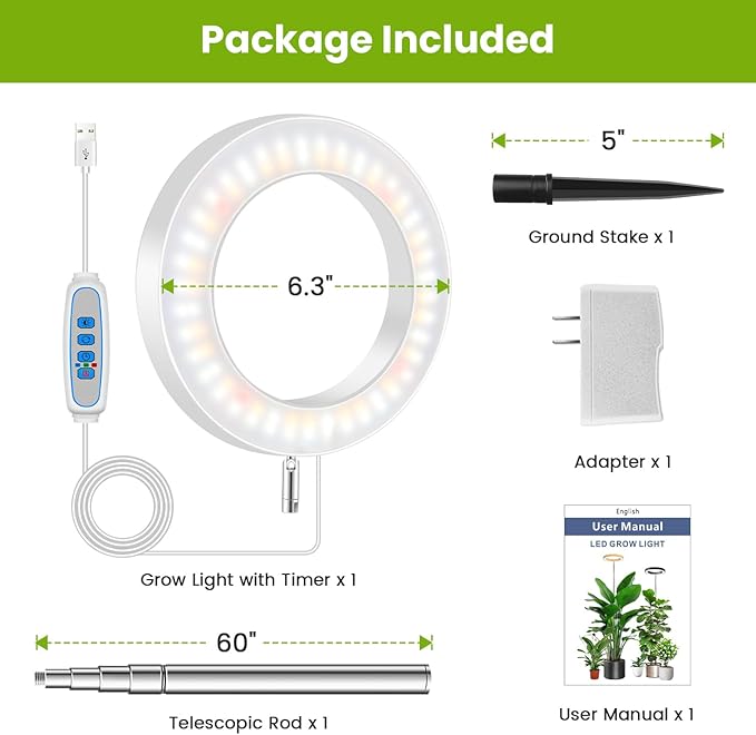 White Grow Light, Full Spectrum LED Plant Lights for Indoor Growing with 6/12/16H Timer, 3 Color Modes, 5 Brightness, 10"-65" Height Adjustable Plant Grow Lamp for Large Indoor Plants
