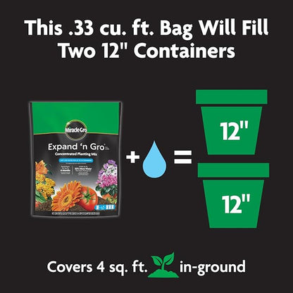 Miracle-Gro Expand 'n GRO Concentrated Planting Mix, Just Add Water for up to 3X Expansion, for Container and In-Ground Use, .33 cu. ft. Expands up to 1 cu. ft., 2-Pack