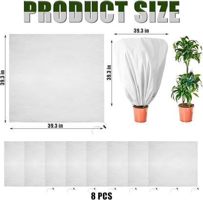 8 Pcs Plant Covers Frost Protection Bag 39.3" x 39.3" Winter Reusable Plants Jacket with Drawstring Shrub Protection Wraps Bags Frost Blanket for Winter Outdoor Garden Plants