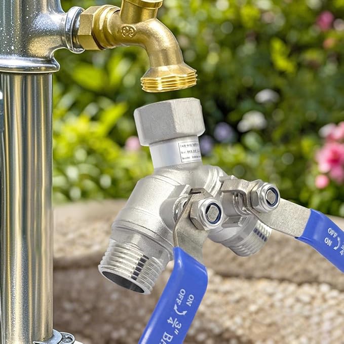 Garden Hose Splitter 2 Way Heavy Duty Valve, 304 Stainless Steel 3/4" GHT Thread Full Flow Y Valve with Long Handle