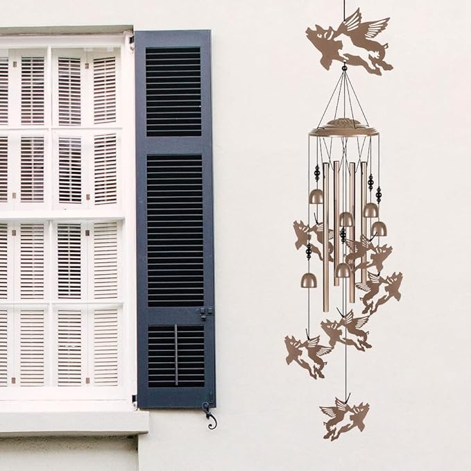 Outdoor Flying Pigs Wind Chimes Decor, Portable Mobile Wind Catcher, Sympathy Wind Bells, Memorial Gifts for Mom, Housewarming, Blessing WindChimes(Outside/Indoor/Home/Porch/Yard/Garden Decorate)