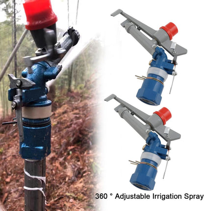 360 Degree Adjustable Sprinkler Gun 2Pcs, Large-Scale Industrial Sprinkler Irrigation Spray Gun Impact Spray for Farms Orchards Tea Gardens Forestry Wheat 1 Inch