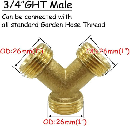 2PCS Garden Hose Splitter Brass 3/4" GHT Male Thread Heavy Duty 2 Way Y Connector Garden Hose Adapter for Backyard Water Tap, Outlet, & Spigot