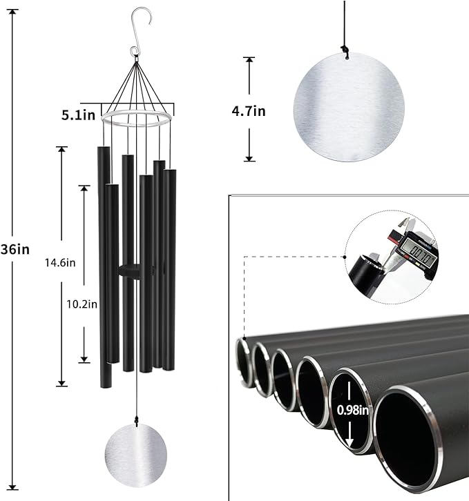 ASTARIN Wind Chimes Outdoor Large Deep Tone,36 Inch Large Chimes for Outside Tuned Relaxing Soothing Low Bass,Memorial Windchimes Sympathy for Mom Dad,Black